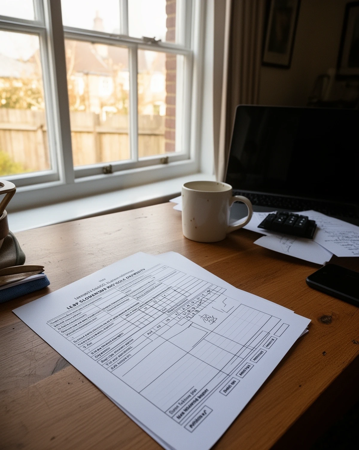 Desk with a worksheet, laptop and calculator during a SmartMoney Basics lesson